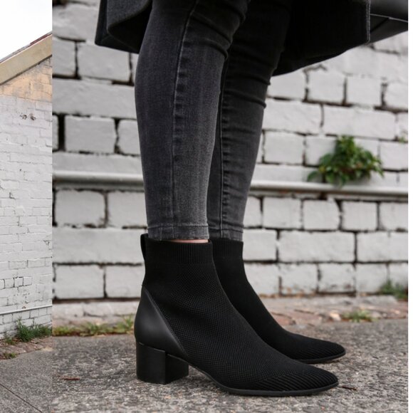 Everlane Shoes - Everlane Boss Ankle Boot Reknit Fabric Upper Black Block Heel Leather Trim 8.5